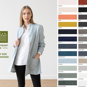 Linen Jacket Paolo in 24 colours. Washed and super soft heavy weight  linen jacket with pockets and buttons. European flax certified linen