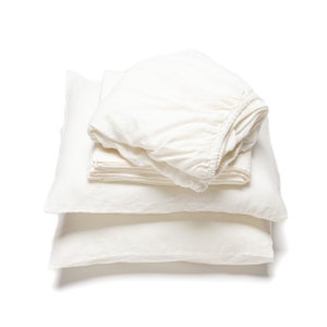 Ensemble de draps en lin lavé en 6 couleurs. Drap housse, drap plat, 2 taies d'oreiller. Literie King, Queen, Full, Twin Linen.