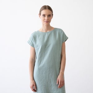 Moss Green Linen Dress Alice. Washed and soft linen dress. Summer Linen Dress.  Straight silhouette. Sleeveless. Linen dress with pockets