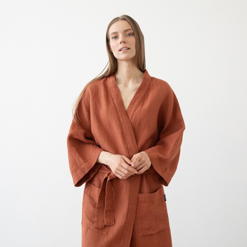 Waffle Linen Bath Robe for Woman in Rust. Brick Waffle Spa - Etsy