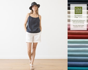 Linen Shorts Emma with elastic waistband. Washed women linen shorts. Slightly tapered linen pants available in 25 colors