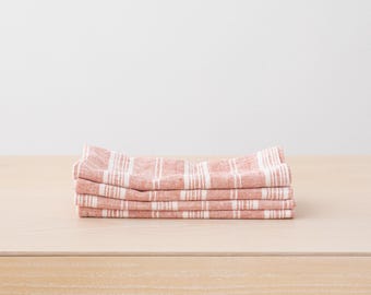 Multistriped Linen Napkins in Brick White. Washed Heavy Linen Napkin any Quantity. Christmas Table Linen. Large size Napkins