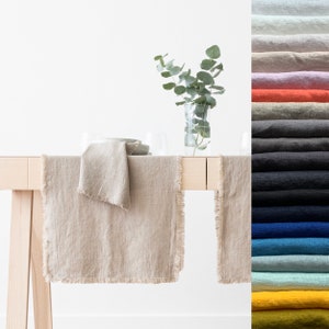 Rustic Heavy Linen Table Runner in Various Colors, Hand Made with fringes, Heavy Washed linen, Any Length, Table Linen. Long Table Runner