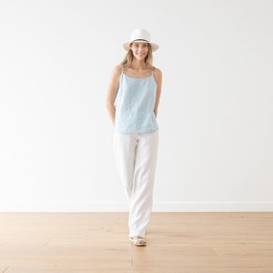 Straight leg trousers Alma with button opening. Washed women linen pants. Low waistband, gently fitted for a flattering shape. image 2