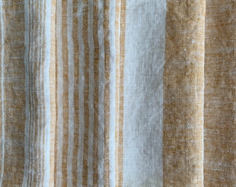 Heavy Weight Striped Linen fabric by the yard or meter in Gold. 260 gr/m2, 140cm width. Linen fabric for decor pillows, upholstery, curtain