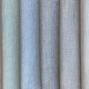 Pinstripe linen cotton fabric by the yard or meter. Wide 250cm / 98&quot; Washed or Unwashed.  Natural, Blue, Graphite, Indigo, Rosa, Mint, White