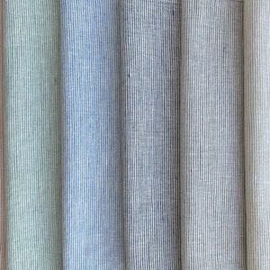 Pinstripe linen cotton fabric by the yard or meter. Wide 250cm / 98" Washed or Unwashed.  Natural, Blue, Graphite, Indigo, Rosa, Mint, White