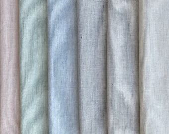 Pinstripe linen cotton fabric by the yard or meter. Wide 250cm / 98" Washed or Unwashed.  Natural, Blue, Graphite, Indigo, Rosa, Mint, White