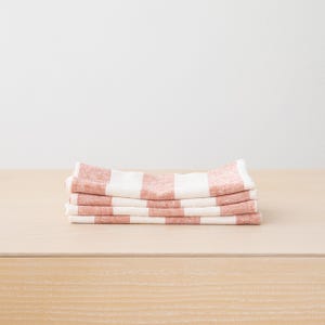 Philippe Striped Linen Napkins in Brick/White. Washed Heavy Linen Napkin any Quantity. Christmas Table Linen. Large size Napkins