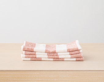 Philippe Striped Linen Napkins in Brick/White. Washed Heavy Linen Napkin any Quantity. Christmas Table Linen. Large size Napkins