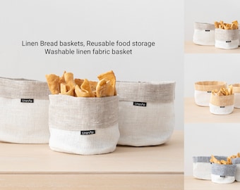 Cesta de pan de lino natural, Almacenamiento de alimentos orgánicos, Bolsa de lino para maceta, Cesta de pan de tela, lavable cesta para pan