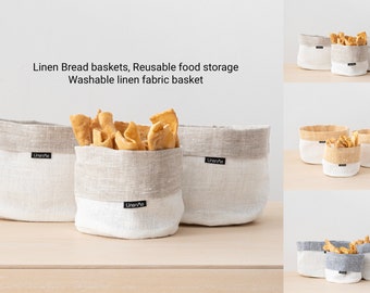 Cesta de pan de lino natural, Almacenamiento de alimentos orgánicos, Bolsa de lino para maceta, Cesta de pan de tela, lavable cesta para pan