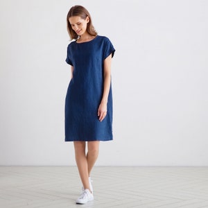 Linen Dress Short Sleeves With Pockets Various Colors. Loose-fitting ...