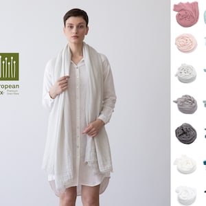 Washed Linen Shawl, Scarf in Silver, Light grey and other  Colors. Hand Made Linen Wrap with fringes. Large size head wrap