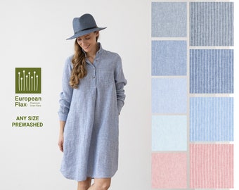 Striped Linen Shirt Dress Camilla in Various colors. Summer Linen Clothing for woman. Front buttoned linen tunic Dress with long sleeves.