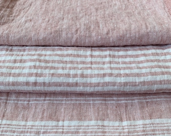 Heavy Weight Striped Linen fabric by the yard or meter in Rosa. 260 gr/m2, 140cm width. Linen fabric for decor pillows, upholstery, curtain