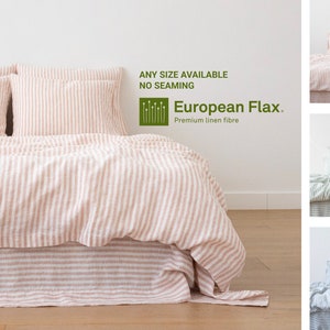 Ticking Stripe Linen Duvet Cover Various Colors. Linen duvet cover King, Queen or any other sizes. Washed linen bedding, no seaming.