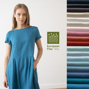 Linen Loose Dress with Short Sleeves and Pockets. Washed and soft linen dress. Summer Linen Dress Available in 16 Colors. No Shrinkage.