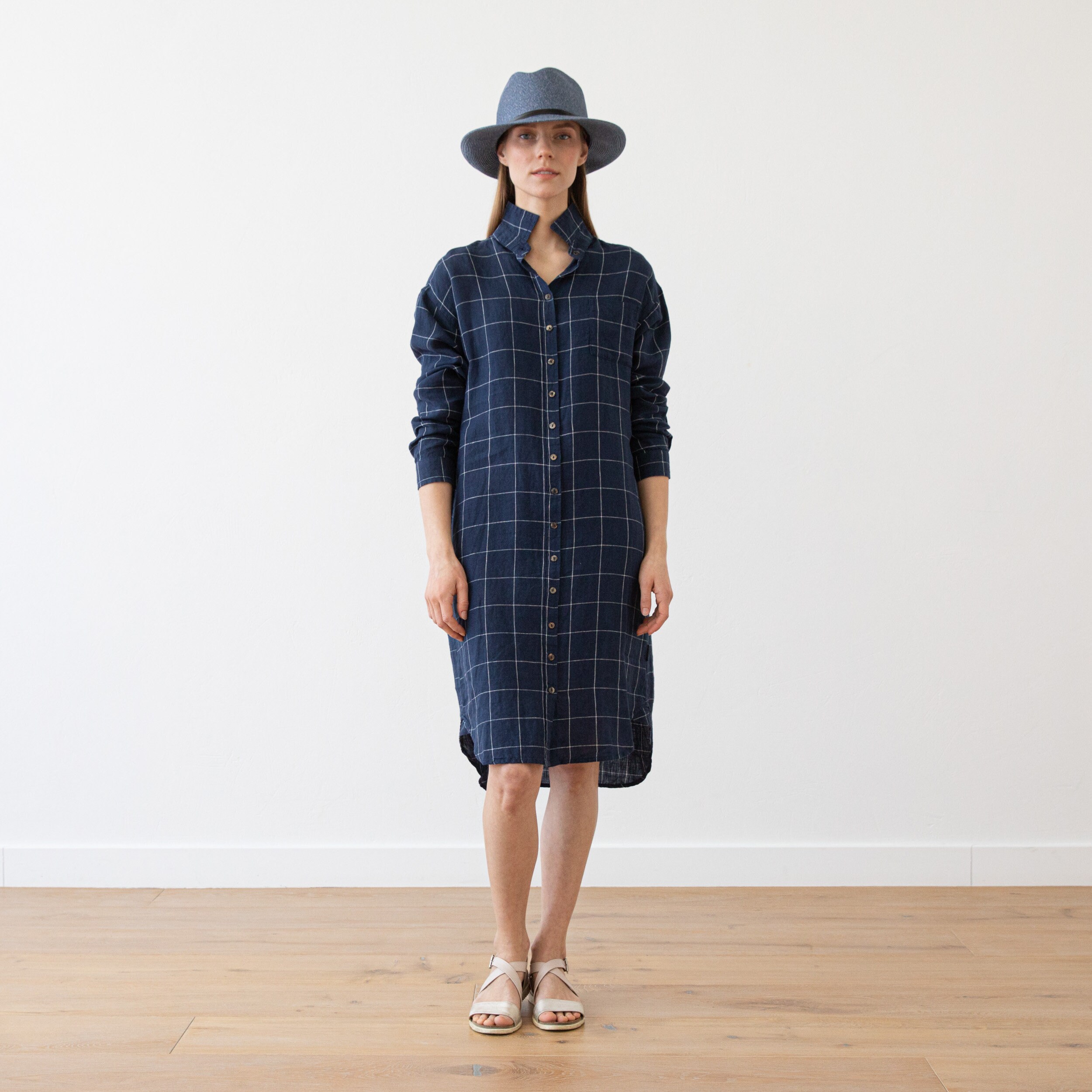 Linen Shirt Dress made from Navy Large Check. Washed linen Etsy