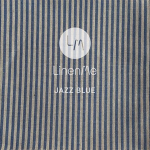 May include: Blue and white striped fabric with the text "LinenMe" and "Jazz Blue" printed on it.