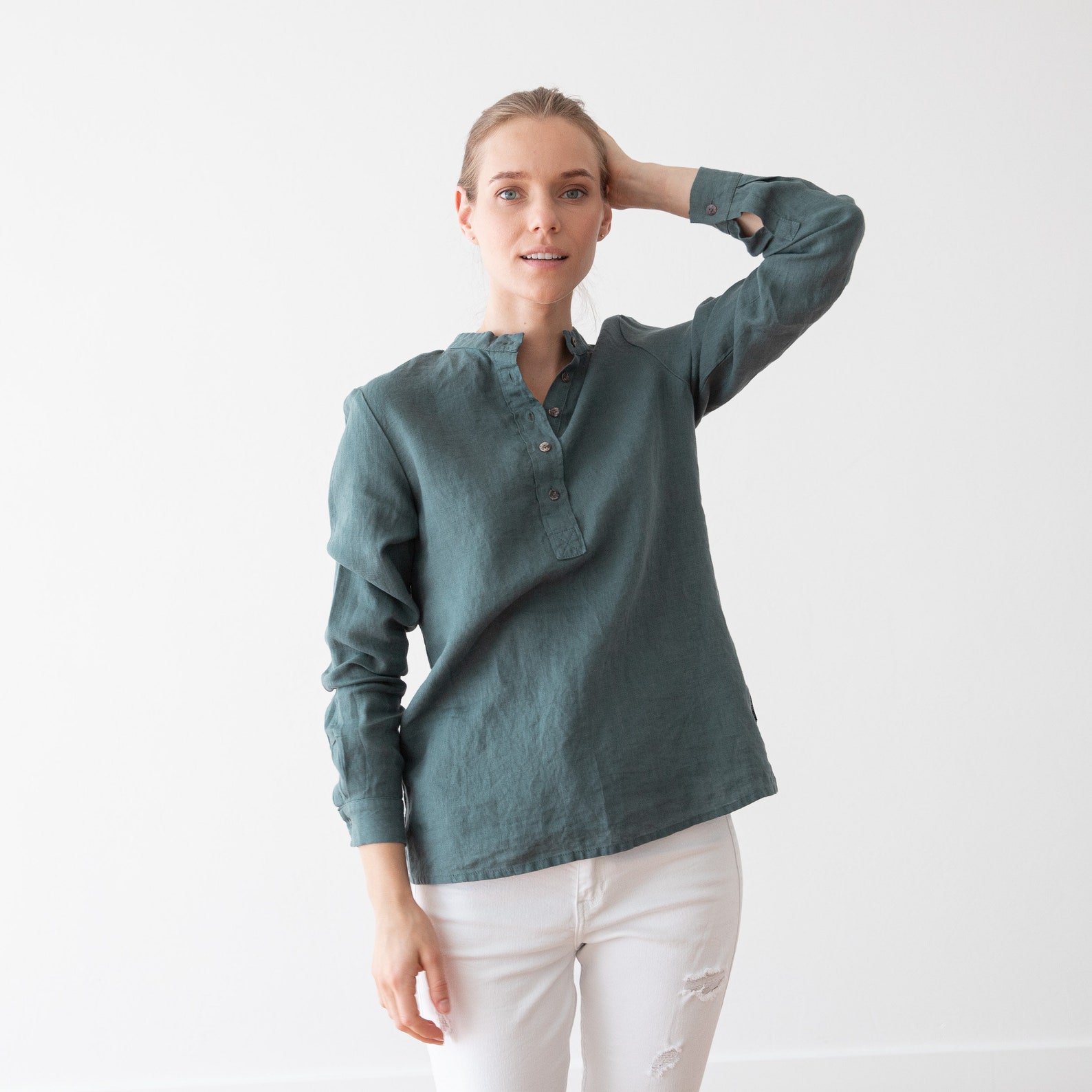 Dark Green Linen Shirt With Long Sleeves. Straight Cut Linen - Etsy UK
