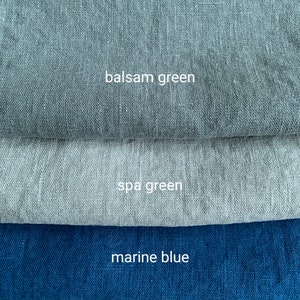 Plain Heavy Weight Linen fabric by the yard or meter in Marine Blue, Spa Green, Balsam Green . Linen fabric for bags, linen clothing image 3