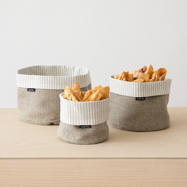 Natural linen fabric bread basket Organic food storage Plant Etsy