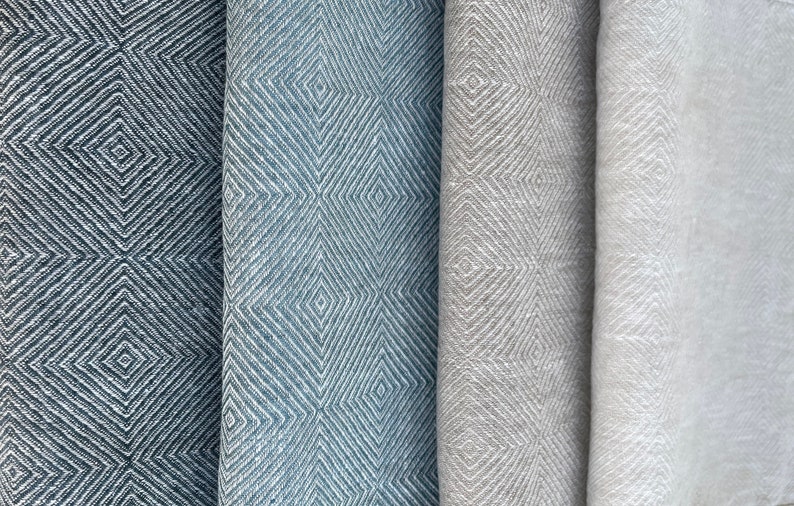 Washed Linen fabric by the yard or meter. Width 275cm / 108. Linen fabric for bedlinen, curtains and table linen. Rhomb Weave image 1