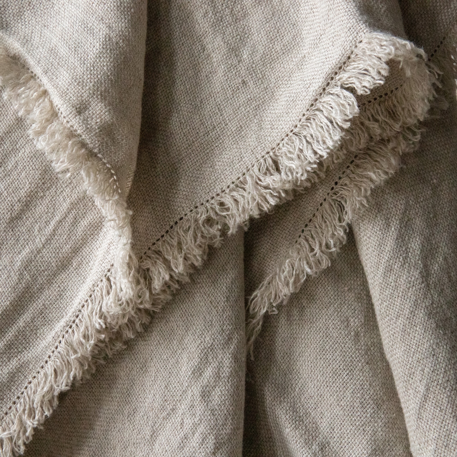 Linen Throw Blanket in Natural. Basket Weave Linen, Fringed, European ...