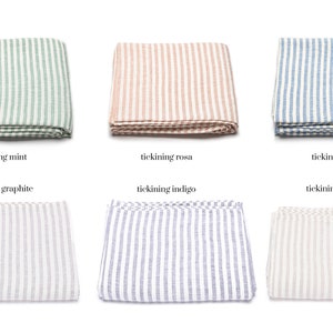 Ticking Striped Linen Flat Sheet in various colors. Queen, Twin, King washed linen bedding. Striped top linen sheet for farmhouse. image 10