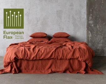 Linen Duvet Cover in Brick, Rust, Terra Cotta. Washed, softened linen bedding. Queen, King bedlinen, Custom sizes.