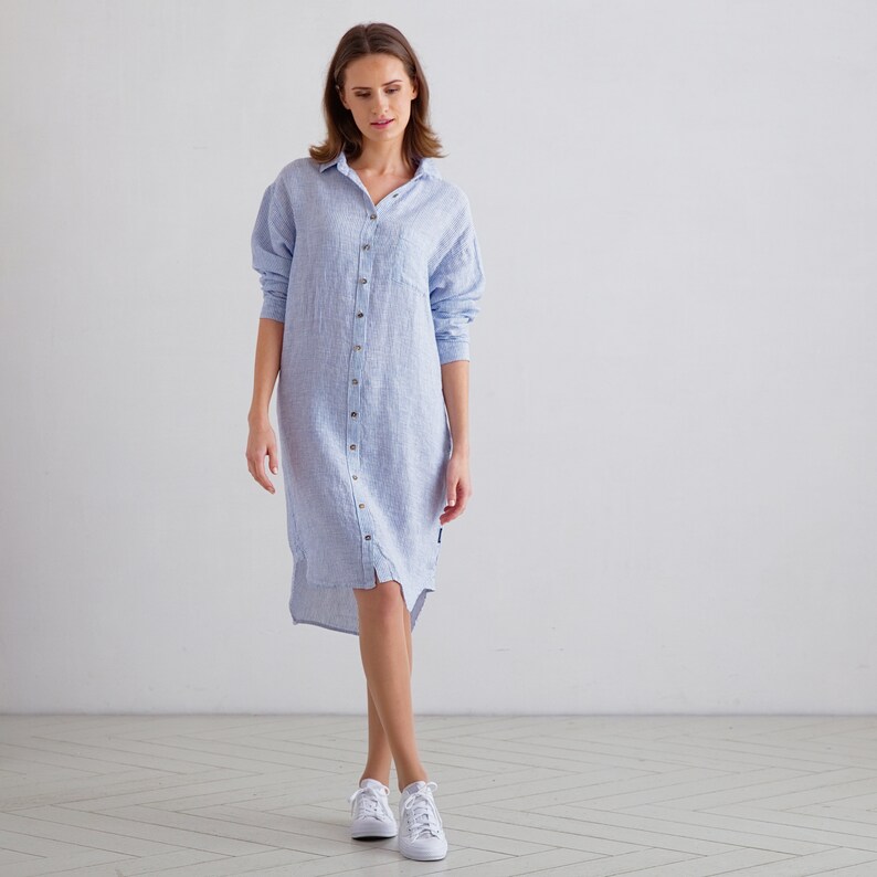 Linen Shirt Dress Striped Various Colors. Drop Shoulder Shirt Etsy UK