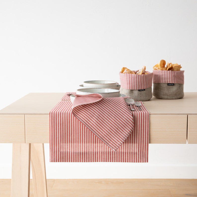 Striped Linen Cotton Mix Napkins for Christmas Table, Red Striped Linen Napkins. Medium weight Napkin any Quantity. Large size Napkins. image 6