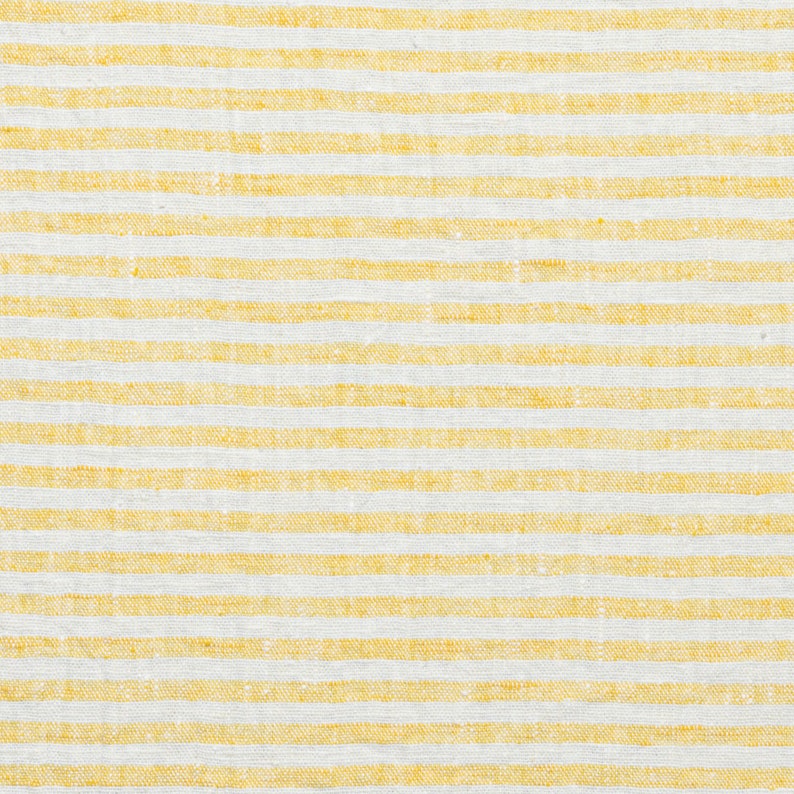 Heavy Weight Striped Linen fabric by the meter in Yellow White. 260 gr/m2, 140cm width. Linen fabric for decor pillows,upholstery,curtain Brittany