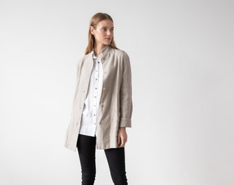 Washed Heavy Linen Jacket in Natural Paolo. Super soft linen jacket with pockets and buttons. European flax certified linen