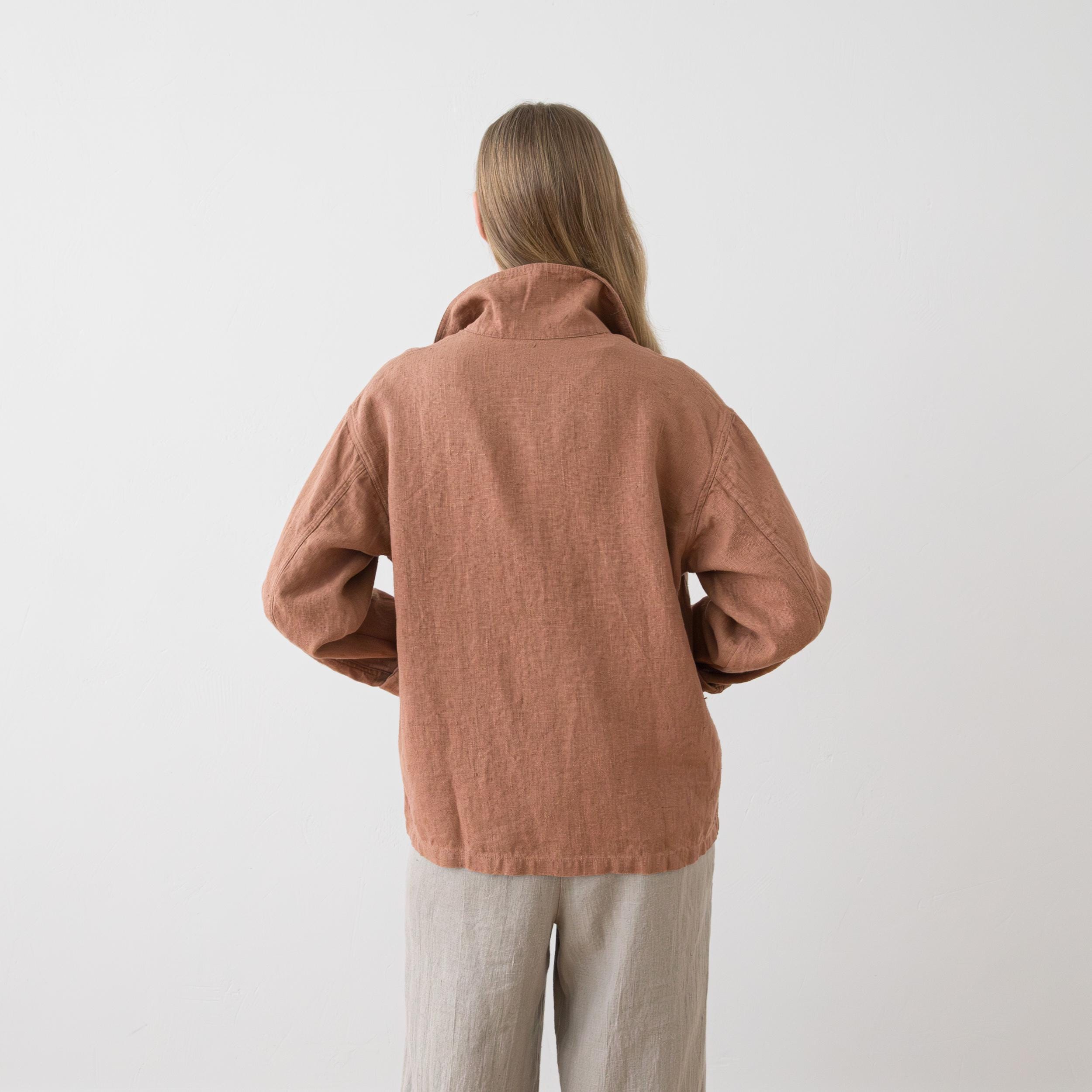 Heavy Linen Jacket Tokyo in Mocha Mousse. Oversized Linen Jacket