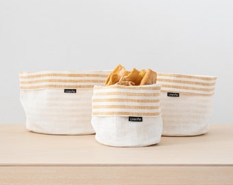 Linen fabric bread basket various colors, Organic food storage, Plant pot linen bag, Cloth bread basket, Table decor,  Housewarming gift