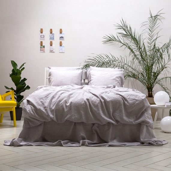 Linen Duvet Cover Graphite Pinstripe Single Double King And Etsy