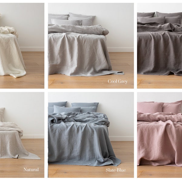 Washed Linen Flat Sheet in Various Colours. Stone washed linen bedding. Queen, King linen top sheet. Custom size flat bed sheets.