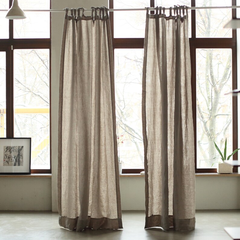 Linen Curtain Panel With Ties Natural Prewashed Semisheer Etsy UK