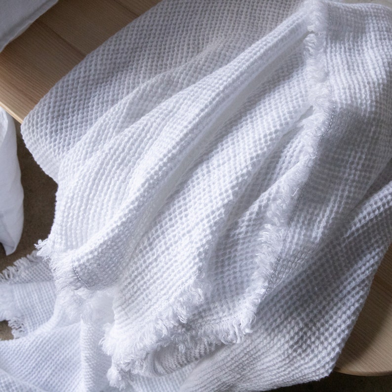 Waffle Linen Throw Blanket in Balsam Green With Hand Made Etsy