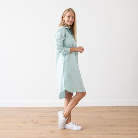 knee length dresses for ladies Camilla Blue Linen Dress z6 l Michael's Luxury Consignment – Michael's  Consignment NYC main image 0