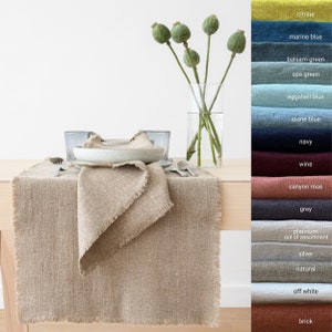 Rustic Linen Table Runner in Various Colors, Hand Made with fringes, Heavy Washed linen, Any Length, Table Linen