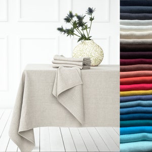 Washed Linen tablecloth in Various colours. Round, square, rectangular table linens. Heavy weight, herringbone weave. Custom size