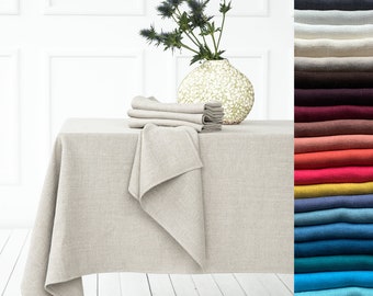 Washed Linen tablecloth in Various colours. Round, square, rectangular table linens. Heavy weight, herringbone weave. Custom size