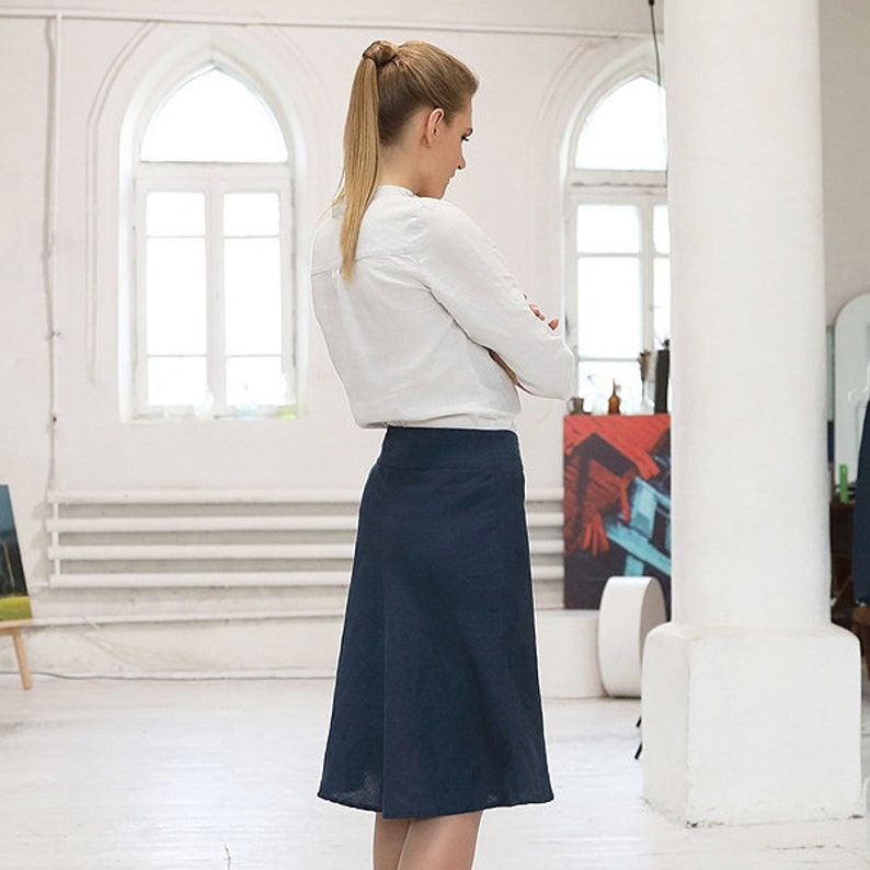 Linen Skirt Indigo Alma *A-Line Knee length *Available in 10 colors *Made of pure linen
