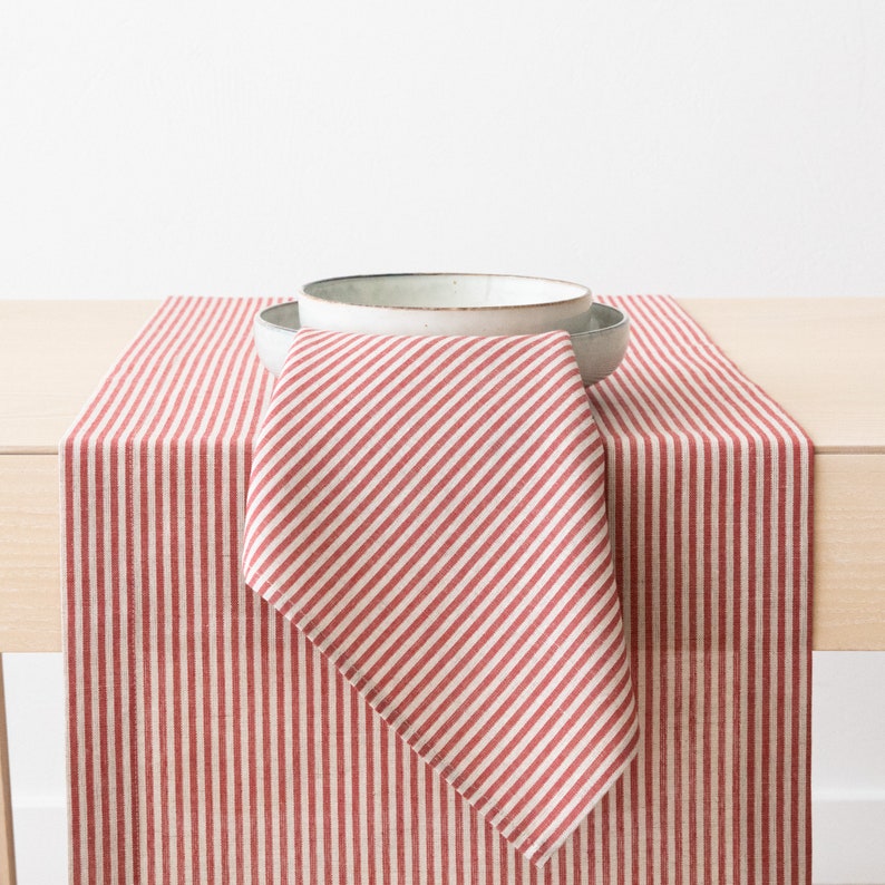 Striped Linen Cotton Mix Napkins for Christmas Table, Red Striped Linen Napkins. Medium weight Napkin any Quantity. Large size Napkins. image 2