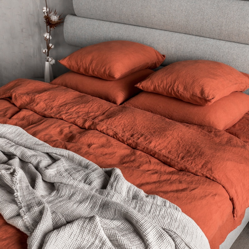Washed Linen Pillow Case in Brick Rust. Linen Standard Etsy