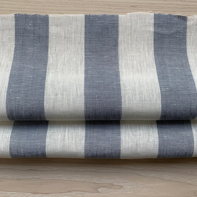 Striped Linen fabric by the yard or meter Blue White. Width Etsy