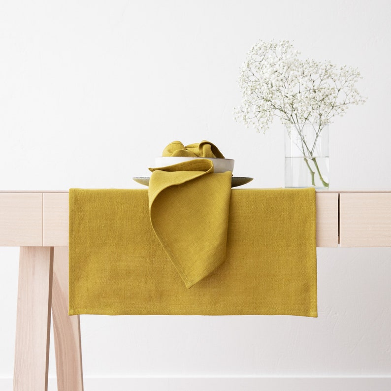 Linen Runner in 30 Colors, Washed Herringbone linen, Any Length Table Runner, Perfect for Wedding table decoration. image 6